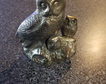 Brass Owl With Family/Vintage