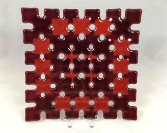Red fused glass plate, Red, glass dish, glass plate, glass platter, fused glass serving platter, glass tray, fused glass dish, serving tray