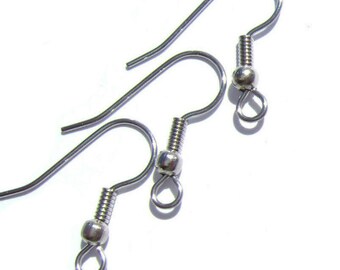 Ear Wires, Dull silver Ear Wire, Surgical Steel Ear Wires, 316L Ear Wires, Hypoallergenic, Surgical Findings, Earrings Findings, Stainless