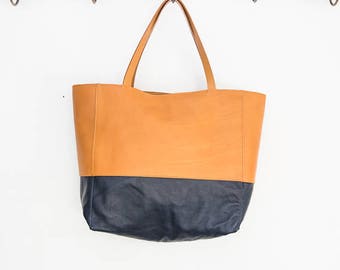 Large Tote Bag Leather Gold and Metalic Black