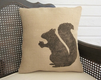Woodland Squirrel - Pillow Burlap - Squirrel Pillow - Fall Pillow