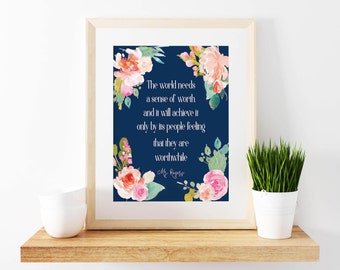 Social Worker-Mr. Rogers-Quote-Floral-Navy Blue-Typography-Inspirational Print-8x10-Office Decor-Motivational-Change the World