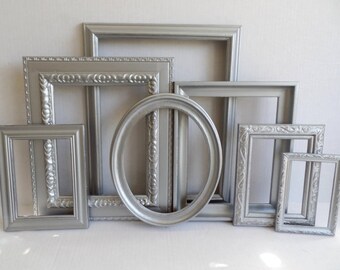 Silver Picture Frames Set - Baby Nursery Frames - Ornate Romantic Wedding - Metallic - Vintage Collection - Shabby Chic - Gallery Wall