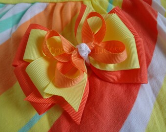 Sunny Citrus Hair Bow - M2MG Boutique Bow - No Slip Velvet Grip Hair Clip
