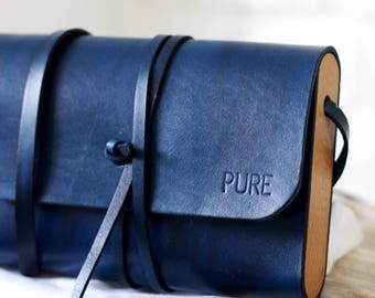 Leather clutch MINI CROSSBODY BLUE