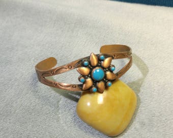 Vintage Bell Copper and Turquoise Cuff Bracelet – Southwest Jewelry- Turquoise Jewelry – Route 66 – Vintage Jewelry – Bell Trading Post