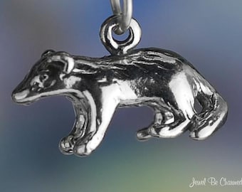 Sterling Silver Badger or Honey Badgers Charm Wild Animal 3D Solid 925