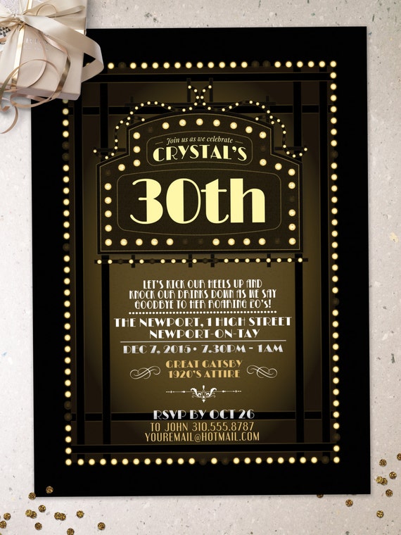 Great Gatsby birthday invitation Roaring 20's Hollywood Great Gatsby birthday invitation Roaring 20's Hollywood