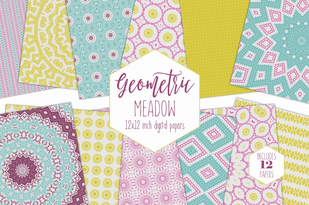 Download BOHEMIAN Digital Paper Pack Pink Aqua & Yellow Backgrounds ...