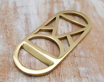 Fancy Brass Bottle Opener - Gold, Silver Color - Rounded shape - Triangle and Circle
