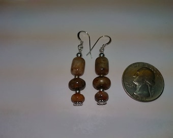 Sterling silver and coprolite (Dino dung) bead earrings