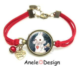 Bracelet - Rabbit white Alice in Wonderland cabochon