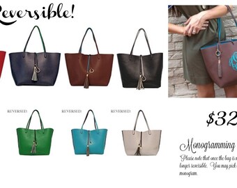 Monogrammed Tote, Reversible, Perfect Purse for Fall and Winter!!