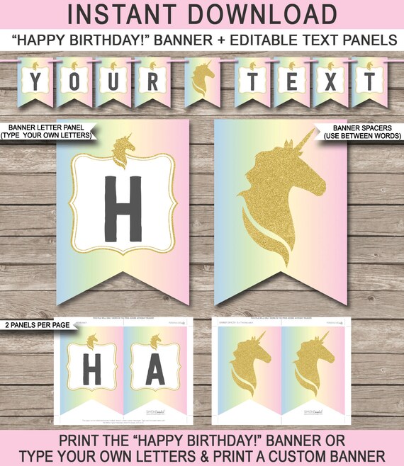 unicorn happy birthday banner unicorn theme pennant