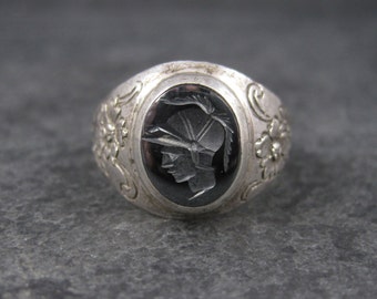 Vintage Sterling Hematite Soldier Cameo Ring Size 9