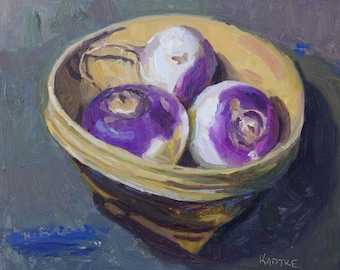 8x10 Still Life Oil Painting on Panel, Turnip Trio