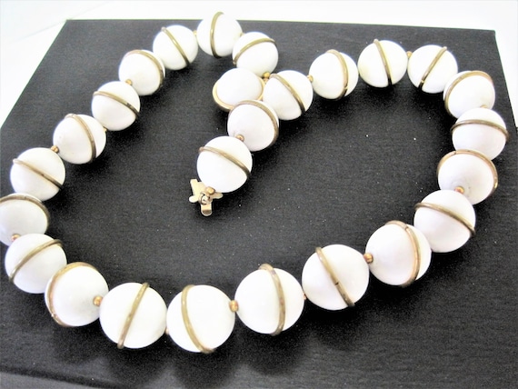 Trifari White Beads, Mid Century Lucite Choker, Collectible Trifari, Signed Hang Tag