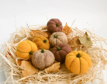 Needle felted pumpkins, Set of 7, Rustic pumpkin ornament, Thanksgiving decor, Halloween gift decor, Fall decor, Miniatures, MADE TO ORDER
