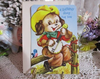 Vintage Retro Mid Century Greeting Card-Cowboy Pup-Unused-Children's