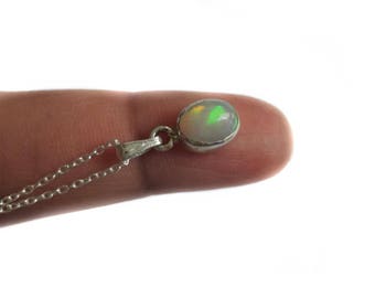 Small Ethiopian Opal Necklace In Silver, Oval Welo Opal Necklace, Ethiopian Opal Pendant, Gift For Her, Bridal Necklace, OCTOBER BIRTHSTONE