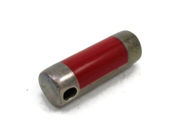Silver 925 Mexico Sterling Silver Pendant Red Stone Inlay Barrel Tube Vintage Jewelry Designer Signed Ethnic Necklace Pendant Coral