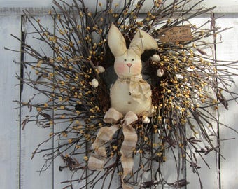 Twig Easter Wreath - Berry Wreath - Bunny Wreath - Spring Wreath - Spring Easter Decor - Rabbit Wreath - Easter Bunny Wreath - Door Wreath