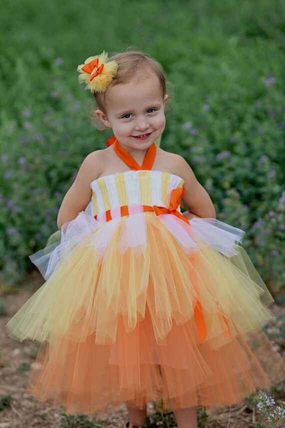 Items Similar To Candy Corn Cutie Halloween Tutu Dress Costume With Hair Clip On Etsy 