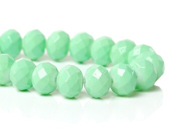 8mm Faceted Crystal Glass Rondelle Bead Strand - Mint Green (B98b)