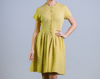 1950's 1960's Mermaid Scalloped Shirtwaist Day Dress