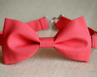 Coral pink bow tie, coral bow ties, men's wedding bow tie, boys bow tie, groomsmen bow tie, groom bowtie, salmon,, ringboy pre-tied bow tie