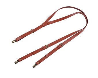 Wedding Suspenders.Leather Suspenders.Brown Leather Suspenders.Mens Suspenders.Dress Suspenders. 2cm Width Strap.3 Colors To Choose