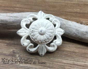 Ivory Distressed Cast Iron Knob Drawer Pull with detachable base - Available in Any Color - Rustic Kitchen Home Accents