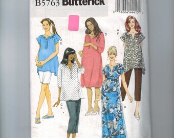 Womens Sewing Pattern Butterick B5763 5763 Maternity Dress Top Tunic Shorts Capris Pants Easy Plus Size 18W-24W Bust 40 42 44 46 UNCUT