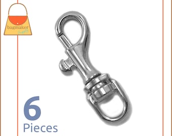 1/4 Inch Extra Small Bolt Style Snap Hooks, Nickel Finish, 6 Pack, Handbag Purse Bag Making Hardware Supplies, SNP-AA097