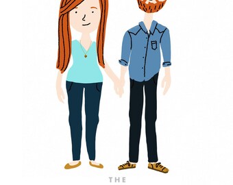 Mid Century Style Custom Family Portrait Illustration