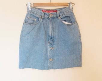 Denim Skirt Vintage High Waisted Denim Mini Skirt Vintage Button Down Blue Denim Skirt Women's High Waist A-Line Denim Skirt Blue Jean Skirt