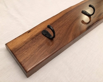 Live Edge Walnut Coat and Scarf Rack, Handmade
