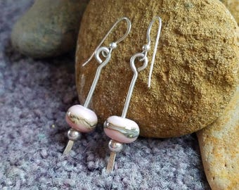Silver Dangle Hand Forged Pink Lampwork Earrings
