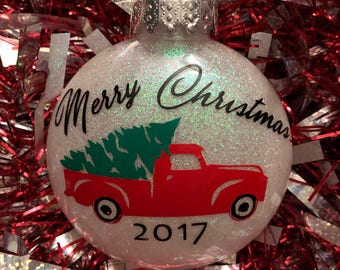 Little red truck christmas ornament
