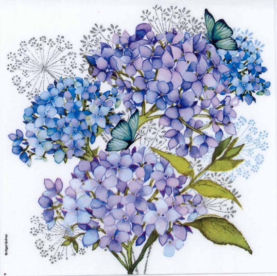 decoupage napkins butterfly Paper Decoupage Napkins Butterfly Hydrangeas  Blue and