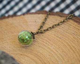 Green queen anne's lace necklace Dyed queen annes lace jewelry Dried flower necklace Real botanical jewelry Pressed flower necklace pendant