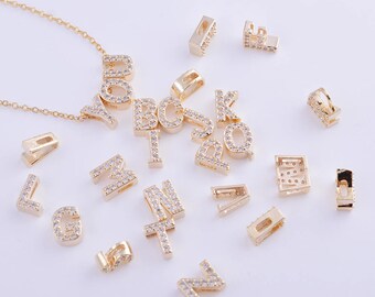 initial charm/pendant, letter charm/pendant, alphabet charm/pendant, 14k gold CZ zirconia micro pave charm, A-Z 26pcs