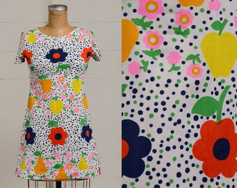 60s Dolly Dress Bright Floral & Polka Dot Psychedelic Mini Dress