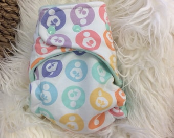 Pastel Rainbow Breastfeeding Logo with mint inner One Size Hybrid Fitted Cloth Diaper