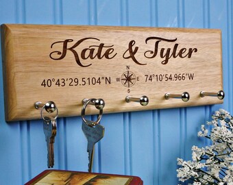 Personalized Housewarming Gift Longitude and Latitude Sign New Home Housewarming Gift Our First Home House Warming Gift Custom Key Holder