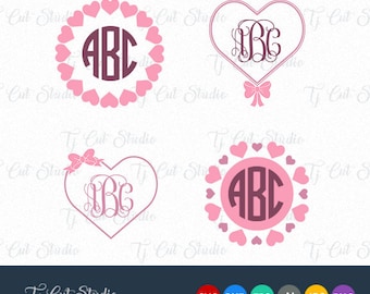 Heart Circle Monogram, Valentines Day SVG, Svg Files for Silhouette Cameo or Cricut Commercial & Personal Use.