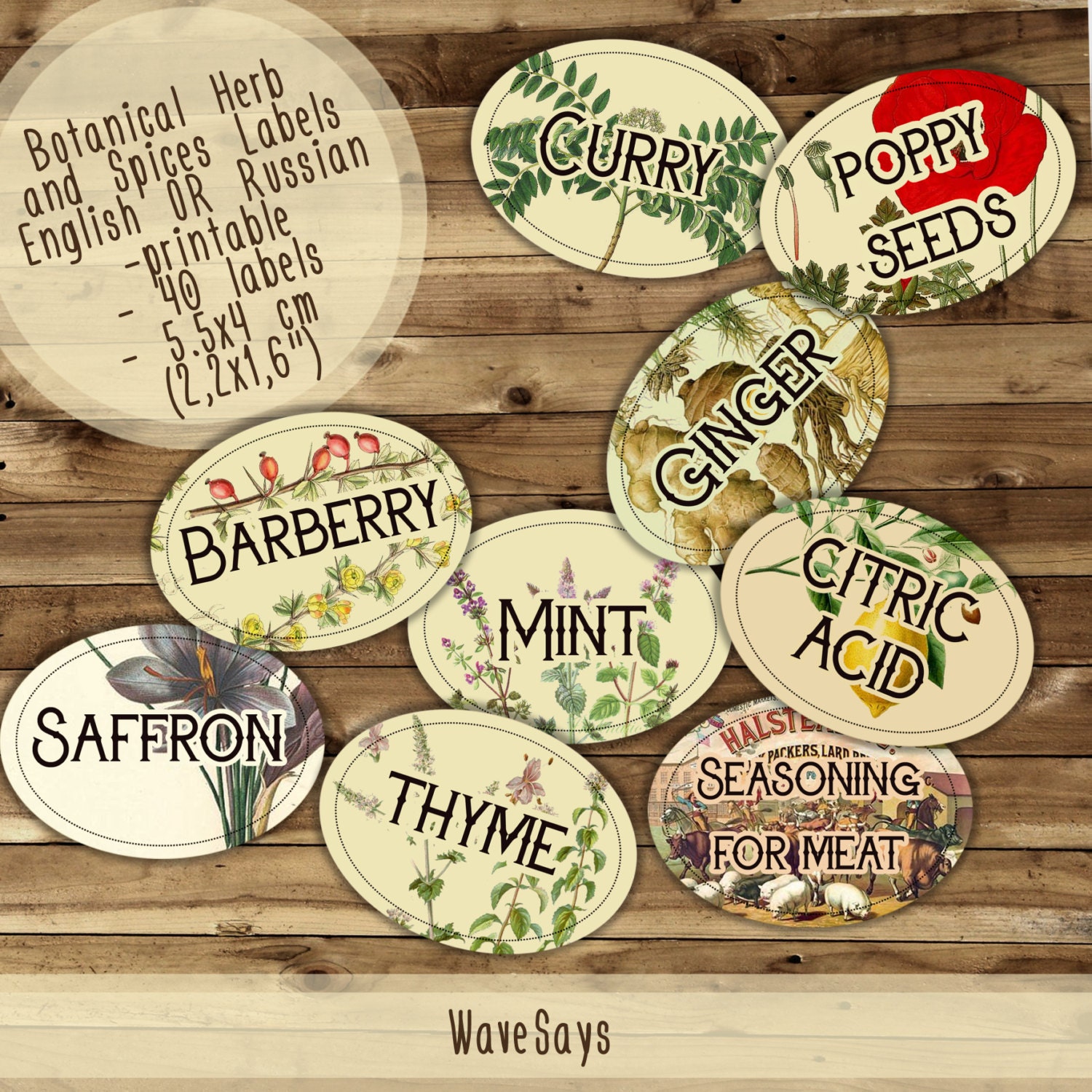 40 SPICE and HERB LABELS - Bold Font Spice Jar Tags Paper Crafting ...