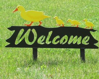 Ducks, Welcome Sign, Garden Art, Metal Art, Whimsical