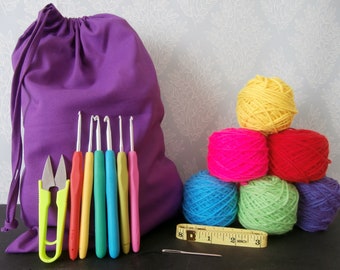 Beginners Crochet Starter Kit 8 Soft Grip Crochet Hooks 2-5.5mm, Tape Measure, Wool, Snips Needle Bag & Instructions Can Be Personalised