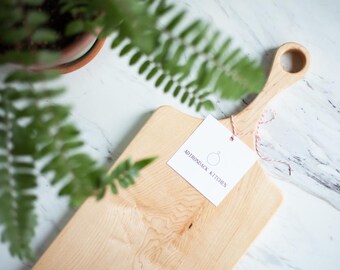 Classic Maple Wood Cutting Board with Handle, Serving Board, Paddle Board - FREE CARE KIT